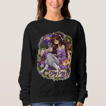 Cozy Girl Reading Cat Book Lover Sweatshirt