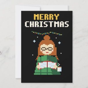 Cozy Girl Reading Pixel Art Christmas Card