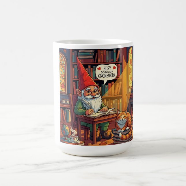Cozy gnome doing his gnomework coffee mug (Center)