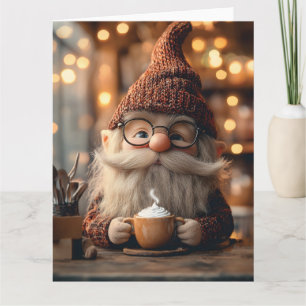 Cozy Gnome Enjoying a Cup of Hot Cocoa Card