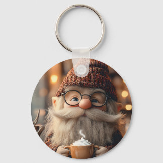 Cozy Gnome Enjoying a Cup of Hot Cocoa Keychain