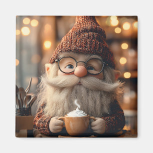 Cozy Gnome Enjoying a Cup of Hot Cocoa Magnet