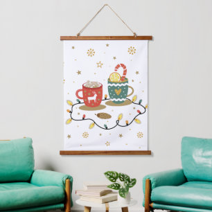 Cozy Gold Christmas Coffee Cocoa Hanging Tapestry