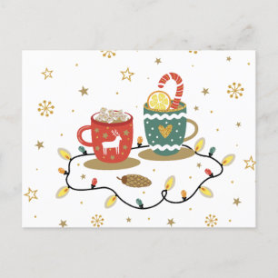 Cozy Gold Christmas Coffee Cocoa Holiday Postcard