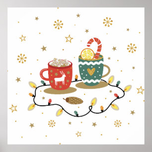 Cozy Gold Christmas Coffee Cocoa Poster