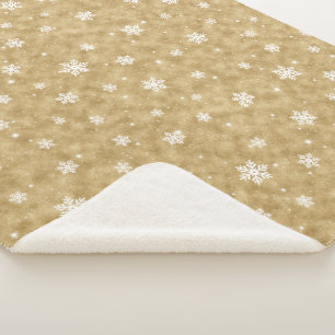 Cozy Gold Glitter Stars Snowflakes Sherpa Blanket