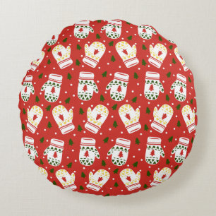 Cozy Gold Winter Gloves Round Pillow