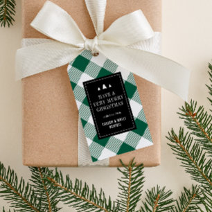 Cozy Green and White Buffalo Plaid Christmas Gift Tags