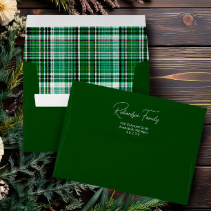 Cozy Green and White Plaid Flannel Pattern Address Envelope