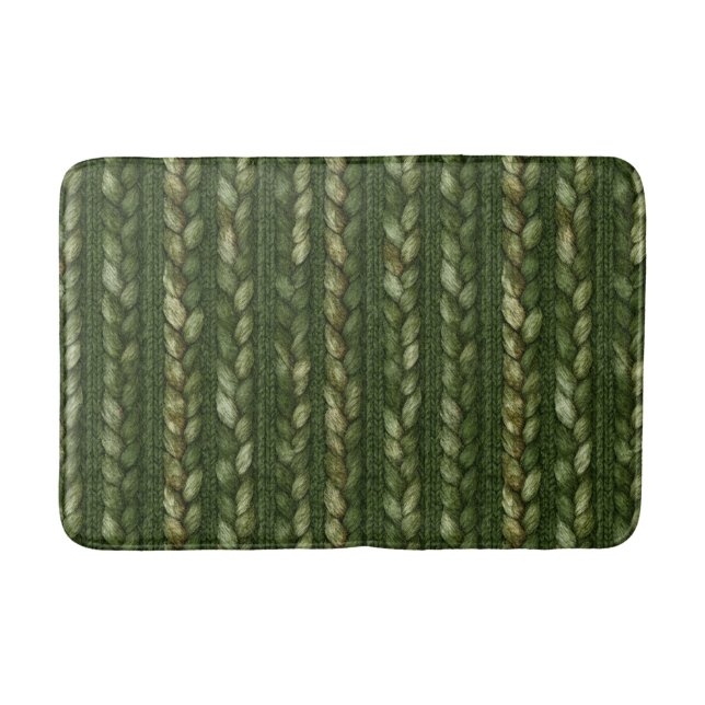 Cozy Green Braided Stripes   Bath Mat (Front)