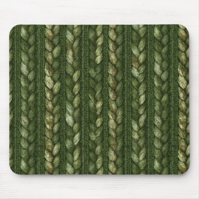 Cozy Green Braided Stripes Mouse Pad (Front)