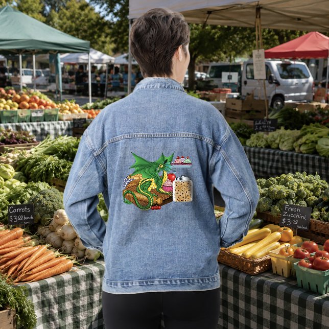 Cozy Green Pastry Chef Dragon Kitchen Bakery Denim Jacket (Creator Uploaded)