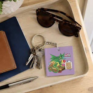 Cozy Green Pastry Chef Dragon Kitchen Bakery Keychain