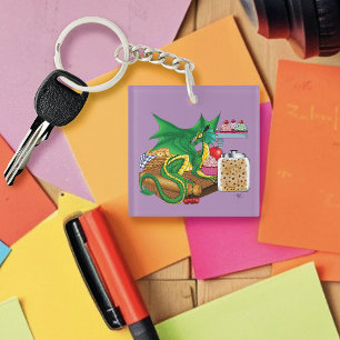 Cozy Green Pastry Chef Dragon Kitchen Bakery Keychain