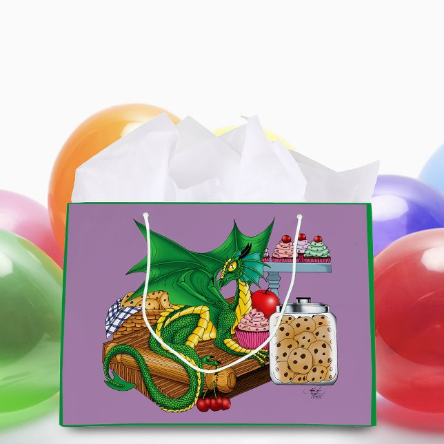 Cozy Green Pastry Chef Dragon Kitchen Bakery Large Gift Bag (Creator Uploaded)