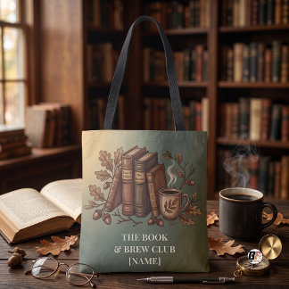 Cozy Green Vintage Book And Coffee Illustration Tote Bag
