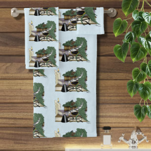Cozy Green Whimsical Sleeping Dragon Book Lover Bath Towel Set