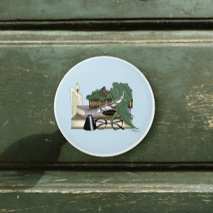 Cozy Green Whimsical Sleeping Dragon Book Lover Ceramic Knob