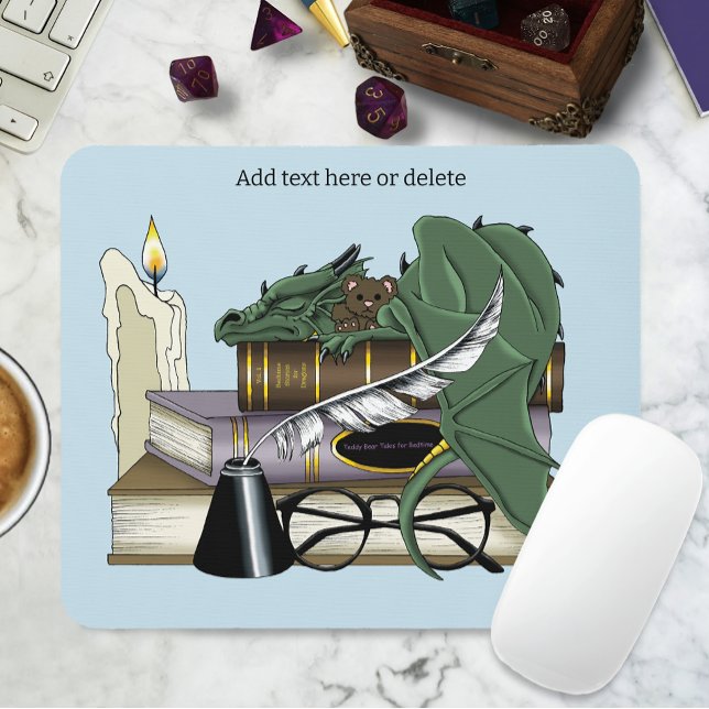 Cozy Green Whimsical Sleeping Dragon Book Lover Mouse Pad (Creator Uploaded)