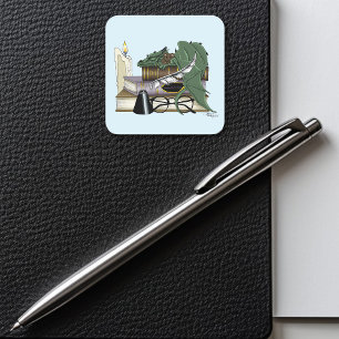 Cozy Green Whimsical Sleeping Dragon Book Lover Square Sticker
