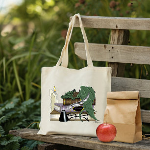 Cozy Green Whimsical Sleeping Dragon Book Lover Tote Bag