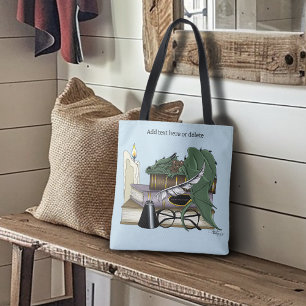 Cozy Green Whimsical Sleeping Dragon Book Lover Tote Bag