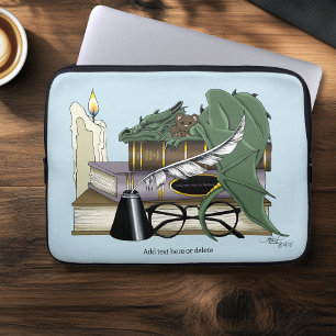 Cozy Green Whimsical Sleeping Dragon Books Lover Laptop Sleeve