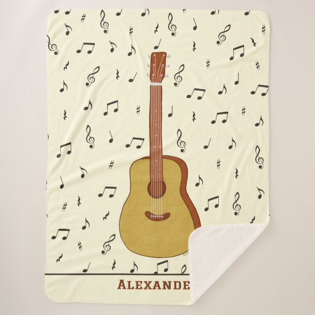 Cozy Guitarist Music Note Design Sherpa Blanket (Front)