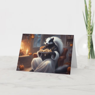 Cozy Halloween at Mr. Skunks house greeting Card