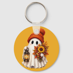 Cozy Halloween Ghost Lantern Sunflowers Keychain