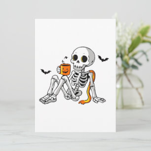 Cozy Halloween Skeleton with Coffee & Bats Mug / S Invitation