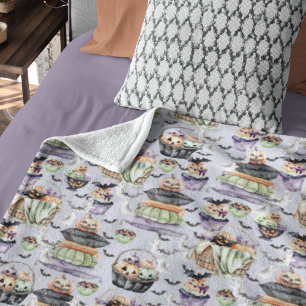 Cozy Halloween Watercolor Illustration Fleece Blanket