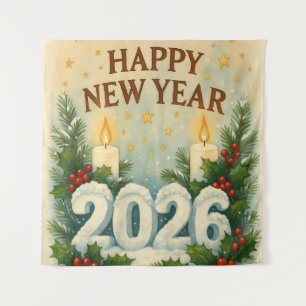 cozy happy new year 2026 party backdrop tapestry