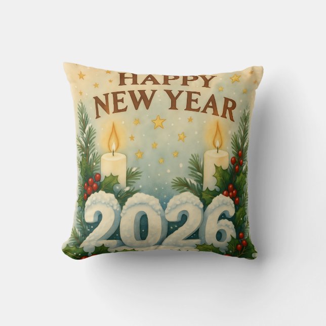 cozy happy new year throw pillow (Front)