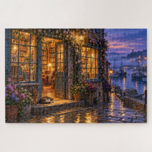 Cozy Harbour Bookstore at Twilight Jigsaw Puzzle