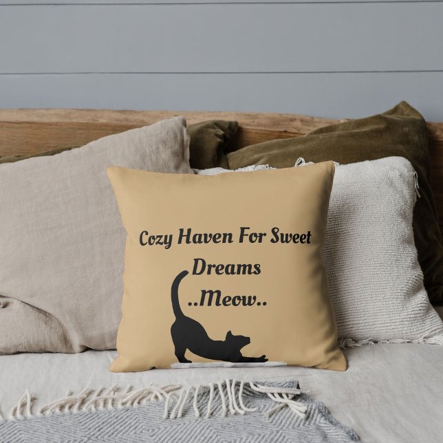 Cozy Haven For Sweet Dreams Moew Cute Funny Trendy Throw Pillow (Creator Uploaded)