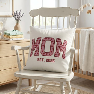 Cozy Heart Mom Est Year Varsity Home Design Throw Pillow