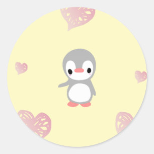 Cozy Heart Warming Penguin Classic Round Sticker