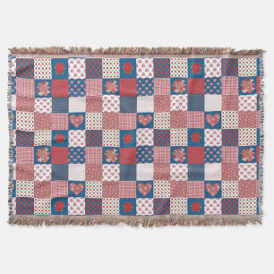 Cozy Hearts and Roses Faux Patchwork Throw Blanket