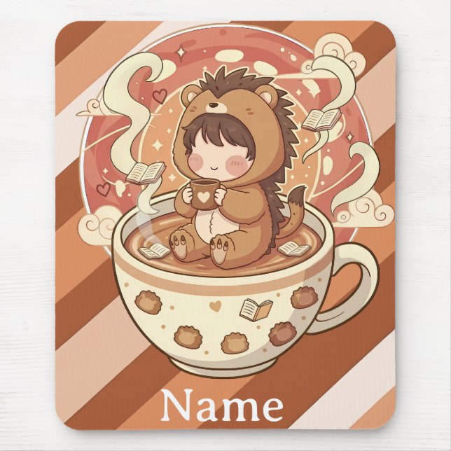 Cozy Hedgehog Coffee Desk Mouse Pad (Front)