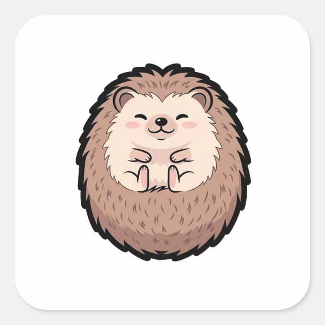 Cozy Hedgehog – Cute Kawaii Illustration Square Sticker (Front)