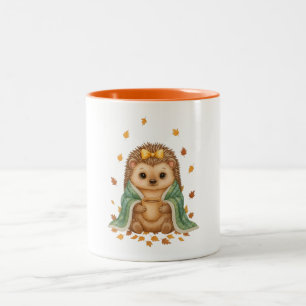 Cozy Hedgehog Fall   Autumn Hedgehog with Scarf &  Two-Tone Coffee Mug