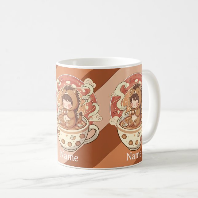 Cozy Hedgehog Morning Coffee Ceramic Mug (Front Right)