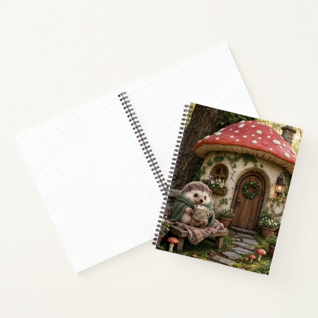 Cozy Hedgehog Mushroom Cottage Art Notebook (Inside)