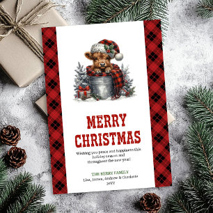 Cozy highland cow Christmas greeting design Holiday Card