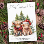 Cozy Highland Cow Farm Animals Merry Christmas  Holiday Card<br><div class="desc">Looking for the cutest Christmas cards of the season! Our Highland Cow duo featuring two holiday calves are sure to bring a smile to your loved ones' faces. The design is adorable with the calves wearing a Santa hat and a plaid winter scarf, surrounded by trees and a cozy winter...</div>