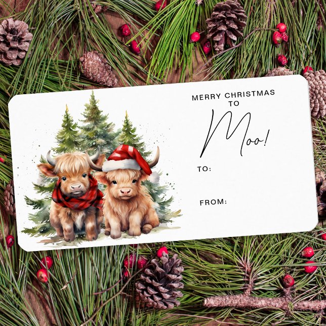 Cozy Highland Cow Farm Animals Merry Christmas  Label (Creator Uploaded)