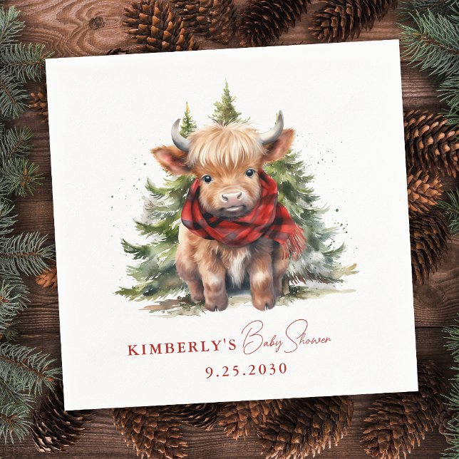 Cozy Highland Cow Farm Animals Winter Baby Shower Napkin (Creator Uploaded)