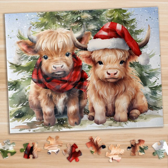 Cozy Highland Cow Festive Holiday Christmas Jigsaw Puzzle (Creator Uploaded)