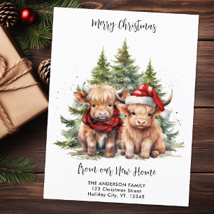 Cozy Highland Cow New Address Christmas Moving Postcard